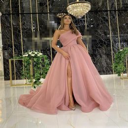 Elegant Evening Dresses 2022 With Dubai Formal Gowns Party Prom Dress Arabic Middle East One Shoulder High Split Organza267v