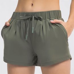 L-063 Womens Yoga Shorts Feminine Casual Outfit Cinchable Drawcord Running Short Pants Ladies Sportswear Solid Colour Girls Exercis212s