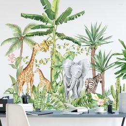 Wall Stickers Nordic Rain Forest Animal Elephant Zebra Giraffe Tropical Plants Bedroom Background Kid Room Corridor Decoraction