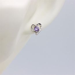 Stud Earrings ZFSILVER Fashion 925 Sterling Silver Kroean Diamond-set White Purple Heart Jewellery For Women Charm Party Gift Girl