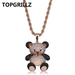 TOPGRILLZ Hip Hop Copper Rose Gold Silver Colour Cubic Zircon Panda Pendant Necklace Charm For Men Women Jewellery Necklaces Gifts183s