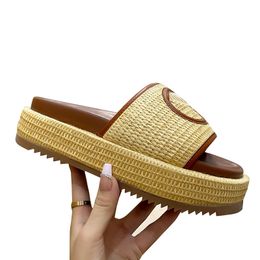 Classic Womens Platform Heels 5.5cm Sandals Slip On Slippers Ladies Designer Braided Slides Non-Slip Rubber Sole Printing Letter Mules Flip Flops Luxurys Casual Shoe