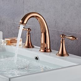Bathroom basin brass faucet Rose Gold widespread faucet Gold Tap luxury Basin Mixer Hot And Cold shower room sink Faucet