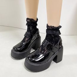 Dress Shoes Mary Jane Women Lolita Shoes Japanese Girl Platform Black High Heels Fashion Round Toe Patent Faux Leather Student Cosplay Shoes 230721