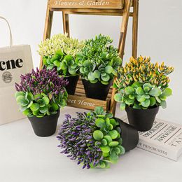 Decorative Flowers Artificial Green Succulent Plants Fake Bonsai With Pots Desktop Home Decor Garden & Planters