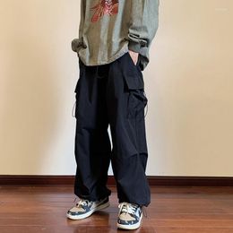 Men's Pants 2023 Spring Casual Men Elastic Waist Solid Colour Cargo Joggers Multi Pocket Loose Harajuku Baggy For Women