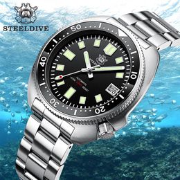 Wristwatches Steeldive SD1970 White Date Background 200M Wateproof NH35 6105 Turtle Automatic Dive Diver Watch 230113187D