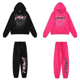 Men's Hoodies American Fashion Brand 5555555 Autumn And Winter Couple Premium Print Oversized Pink Hoodie Cotton Terry Sweater Pants