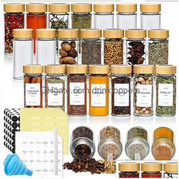 Herb Spice Tools Glass Seasoning Storage Jars With Bamboo Lid Kitchen Salt Shaker Pepper Bottles Organiser Set Drop Delivery Home Dhkv0