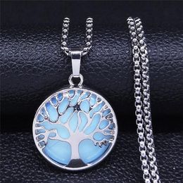 Bohemia Tree Of Life Moonstone Stainless Steel Necklaces Silver Color Chain Necklace Jewelry Cadenas Mujer NXS04 Pendant262V