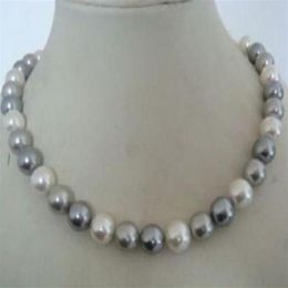 9-10mm Tahitian Two Gray One White Pearl Necklace 18inch 925 Silver Clasp280O