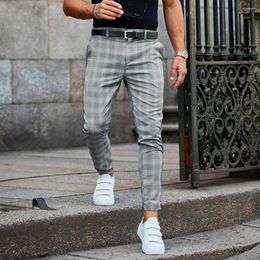 Men's Pants Mens Check Plaid Chinos Trousers Skinny Slim Fit Stretch Casual Smart Work High Quality Clothing M-3XL For