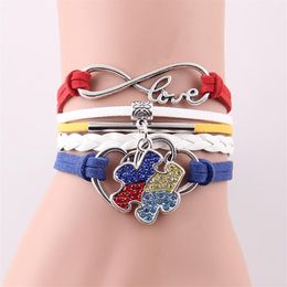 Whole-Infinity Love Hope Autism Awareness Bracelet Rhinestone Puzzle Piece Charm bracelets & bangles for women men jewelry229A