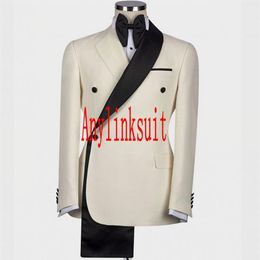 Stylish Design Groom Tuxedos One Button Shawl Lapel Groomsmen Man Suit Mens Wedding Suits Customize Size2329