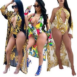 Women Fashion Sexy Print Bikini Two Piece Halter Asymmetric Hem Swimdress Tankini Set Padded Beachwear Swimsuit Push Up Bikini Plu305M