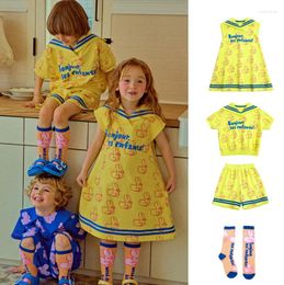 Girl Dresses Girls' Dress 2023 Summer Cartoon Cute Children's Cotton Princess Lapel T-shirt Suit Clothing