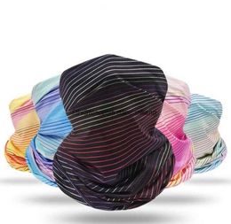 Fashion ice silk cool magic scarf summer knit Colourful stripe face protective mask outdoor cycling anti UV windproof scarves turban headband