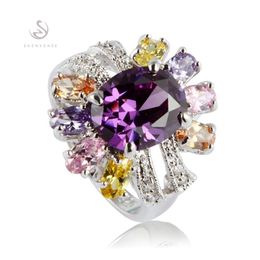 SHUNXUNZE sell Wedding rings Jewellery for women Pink Peridot Morganite Blue yellow Purple Cubic Zirconia Rhodium plated R368 s327M
