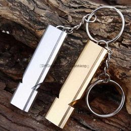high decibel outdoor survival whistle Gadgets mini EDC hiking camping tool portable aluminium alloy metal Double tube whistles with keychain