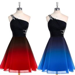 2020 One Shoulder Gradient Chiffon Short Prom Dresses Ombre Beads Evening Party Gowns Homecoming Graduation Dress205E