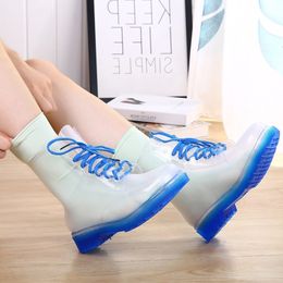 Rain Boot Boots Mature Lady Lace Up Waterproof Shoes Rubber Transparent Candy Colors Ankle Outdoor Girl's Fashion Footwear 230721