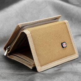 Wallets Men'S 5 Colors Korean Tri-Fold Coin Purse Canvas Wallet Solid Color Fashion Slim Multifunctional Classic Portable Card Holder