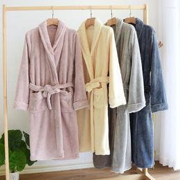 Women's Sleepwear Robes For Women Long Nightgown Fall/winter Thickened Extended Warm Coral Fleece Kimono Men's Flannel Couple Bathrobe