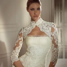 Lace Appliques Long Sleeve Wedding Jackets New Arrival Fast Delivery Beaded High Neck Bridal Wraps Jacket Bolero For Beauty Br3133