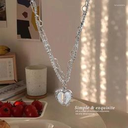 Chains Sweet Y2K Split Pink Heart Shape Laser Stone Pendant Necklace For Women Rhinestone Kpop Korean Fashion Choker Collar Gift