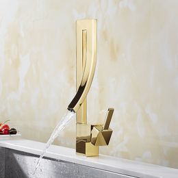 Bathroom Faucet Push Button Faucet Brushed Gold Basin Faucet Cold &Hot Water Mixer Sink Faucet Tap Brass Deck Mounted