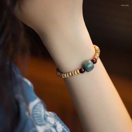 Strand Ethnic Style Chinese Retro Star Moon Hand Chain Female Natural Green Bodhi Buddha Beads Roots Fine Bracelet Fresh Jewellery