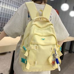 School Bags Fashion Female Yellow Kawaii Mesh Travel Coin Purse College Backpack Girl Nylon Cool Lady Cute Laptop Net Book Bag 230721