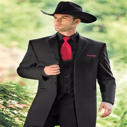 Fashion Custom Made Western Tuxedos Cowboy Slim Fit Black Groom Suit Wedding Suit For Men Prom Suit 3 PiecesJacket Pants Vest273m