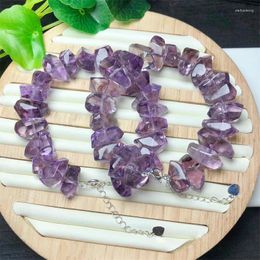 Strand Natural Freeform Amethyst Bracelet Purple Crystal Reiki Healing Stone Fashion Jewellery Festival Gift For Women Men 1PCS 18MM