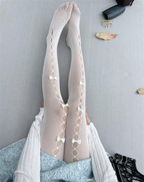 Women Socks Japanese Style Soft Girl Lolita Lace Hollow Hole Handmade Bow Cute Flower Wedding Stockings Mesh Pantyhose