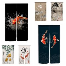 Sheer Curtains Japanese Split Noren Door Curtain Chinese Koi Lanturn Plant Linen Doorway Curtain for Kitchen Privacy Partition Door deurgordijn 230721