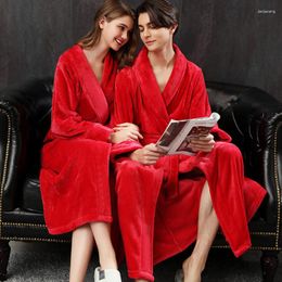 Women's Sleepwear Couple Kimono Robe Gown Winter Warm Coral Fleece Nightgown With Belt Turn-down Collar Nightwear Intimate Lingerie
