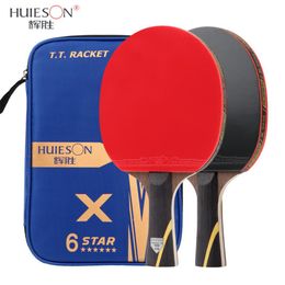 HUIESON 6 Star Table Tennis Racket Ping Pong Paddle Sticky Pimples-in Rubber Carbon Fiber Blade T200410264O