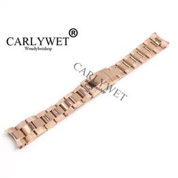 CARLYWET 20mm Newest 316L Stainless Steel Rose Gold Solid Curved End Screw Links Deployment Clasp Watch Band Strap Bracelet2569