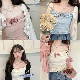 Women's Tanks Sleeveless Vintage Women Fashion Girl Sexy Korean Tank Y2k Camisole Clothes Vest Tee Female Fairycore Bow Cute All Match Top