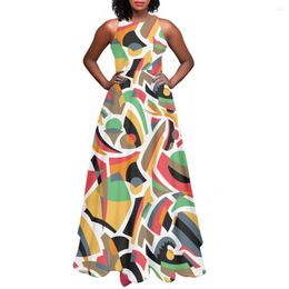 Casual Dresses In For Women's Bridesmaid Swings Sleeveless A-Line O Neck Maxi Print Clothing Custom Abstract Geometric Color Block