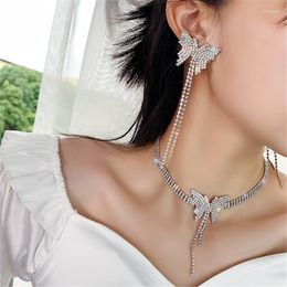 Choker FYUAN Butterfly Crystal Necklaces For Women Long Tassel Rhinestone Weddings Jewellery Party Gifts