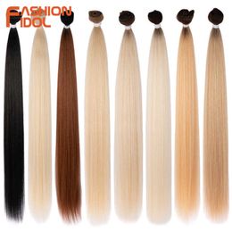 Synthetic Wigs Bone Straight Hair Ombre Blonde Bundles Super Long Synthetic 24 Inch Full to End 230227