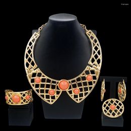 Necklace Earrings Set Women's Brazilian Italian Orange Stone Bangle Bracelet Ring