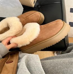 designer snow boots women boot boots Chestnut winter fur snow Half Short lady Sheepskin and wool integrated hair boots