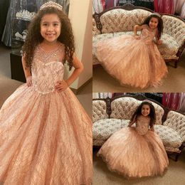 Rose Gold 2021 Flower Girls Dresses For Wedding Beaded Toddler Pageant Gowns Long Ball Gown First Communion Dress239d