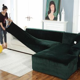 Velvet plush L-shaped sofa cover living room elastic furniture chaise longue corner armrest sofa cushion247u