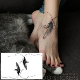 Ankle Feather Anklet Sexy Tattoo Stickers Waterproof Green Leaf Watercolour Tattoo Art Fake Temporary Tattoos Clavicle Shoulder