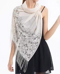 Scarves Fashion Women's Floral Lace Mesh Party Prom Wedding Shawl Scarf With Fringe Long Wraps