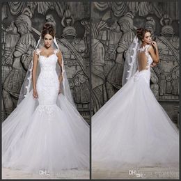 2019 Custom Made Wedding Gowns Beautiful Court Train Illusion Transparent Back Beaded Lace Mermaid Spring Wedding Dresses Bridal G325O